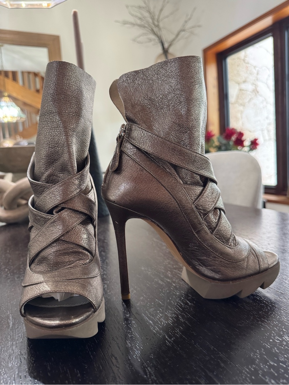 Camilla Skovgaard Metallic Leather/Suede Open Toe Booties
